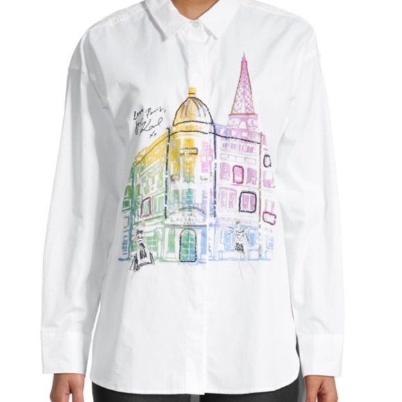 Karl Lagerfeld Color Scene Poplin Button-Down Shirt Size M - Picture 1 of 4